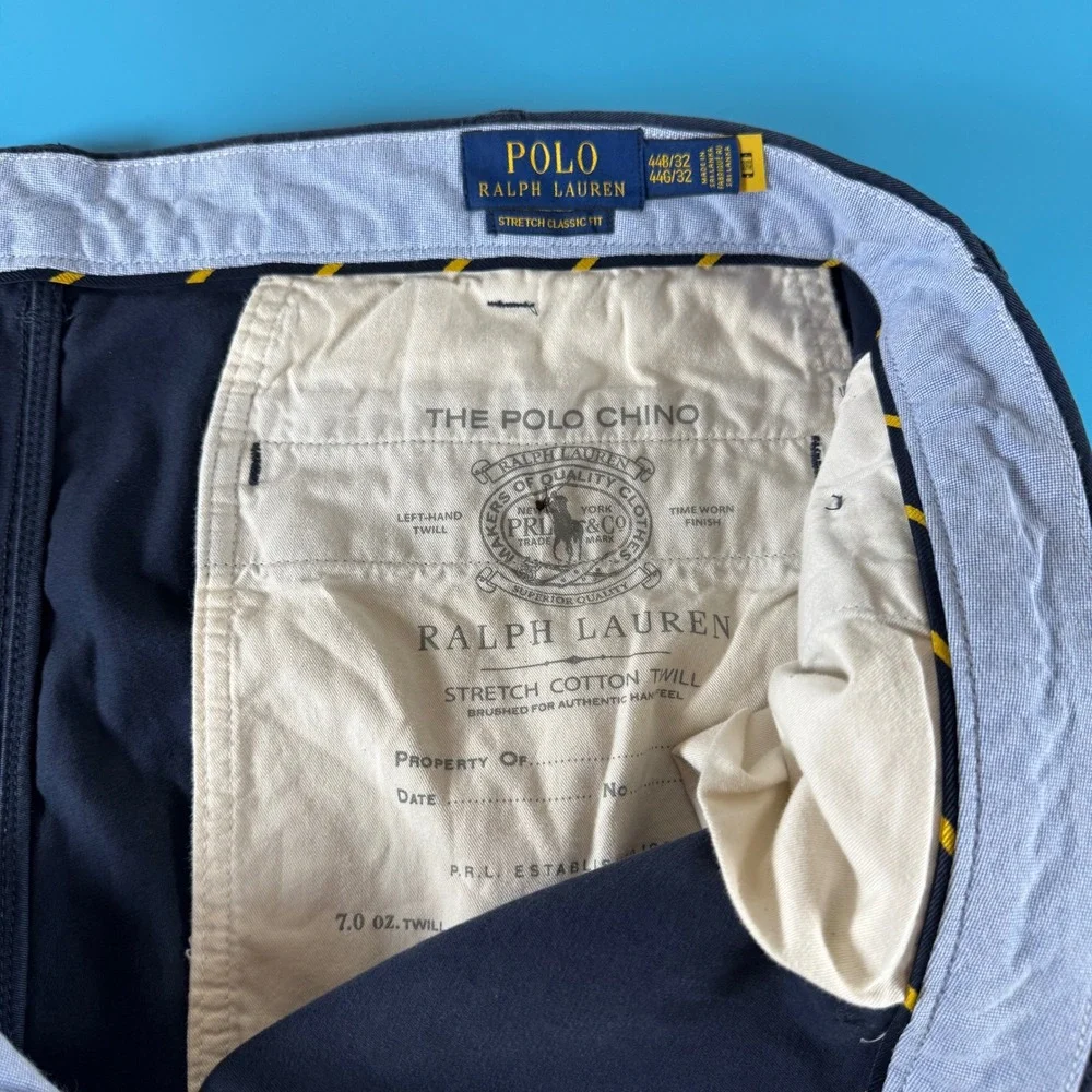 Polo Ralph Lauren Mens Navy Blue Stretch Classic Fit Chino Pants 44x32 Preppy